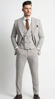 Fato 3 Peças Cinzento Claro com Padrão Discreto