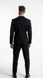 Fato 3 Peças Preto Escuro com Padrão Subtil – Distinção com Personalidade