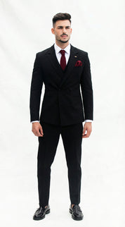 Fato 3 Peças Preto Escuro com Padrão Subtil – Distinção com Personalidade