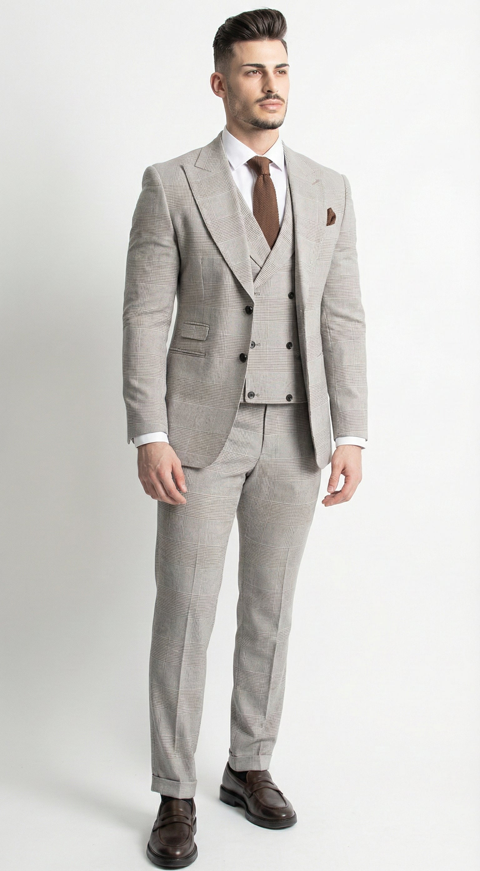 Fato 3 Peças Cinzento Claro com Padrão Discreto