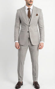 Fato 3 Peças Cinzento Claro com Padrão Discreto