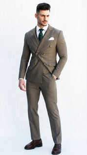 Fatos Masculinos 3 Peças em Tom Azeitona com Padrão Xadrez