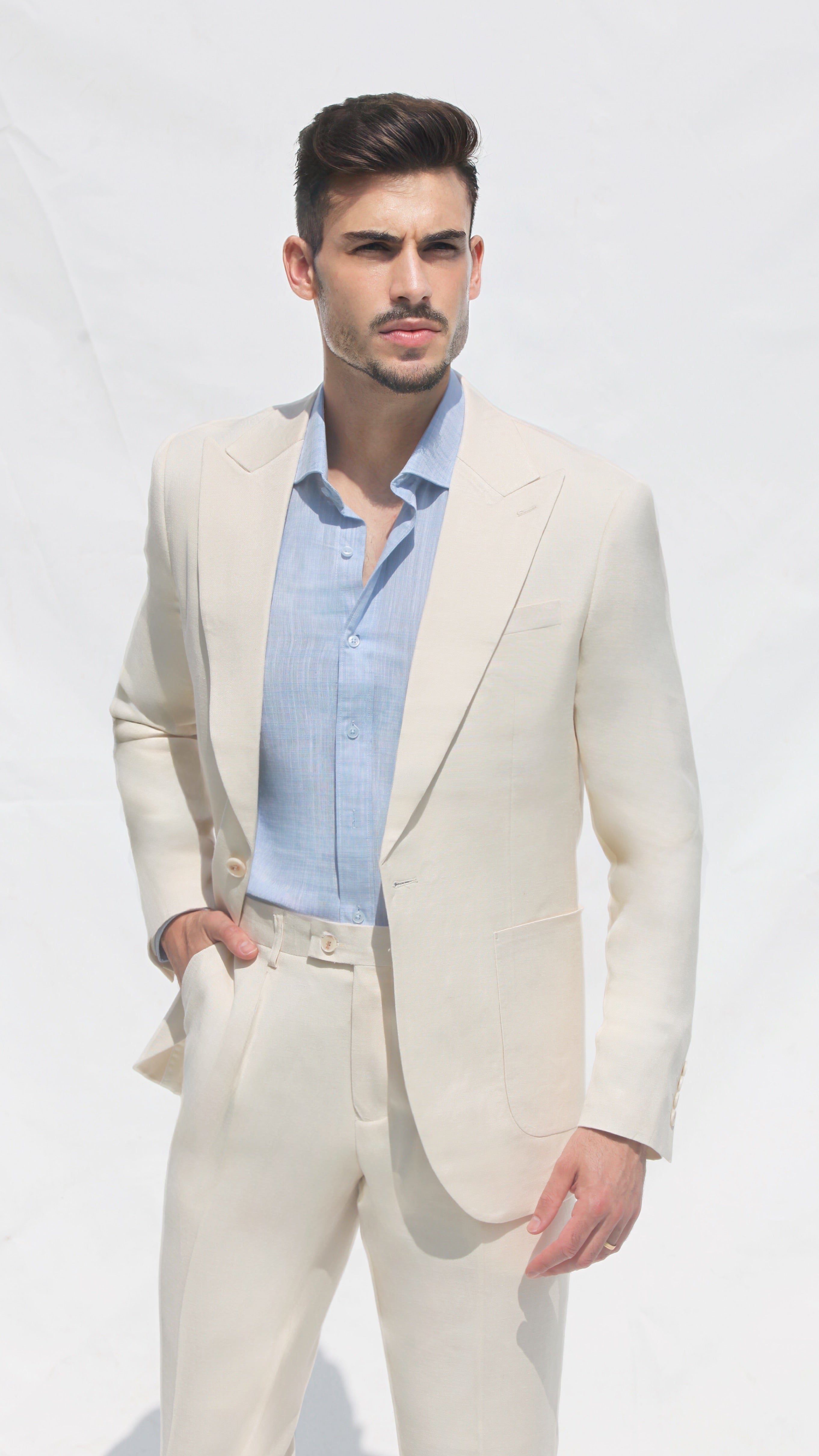 Fato Slim Creme em Linho & Rayon Premium