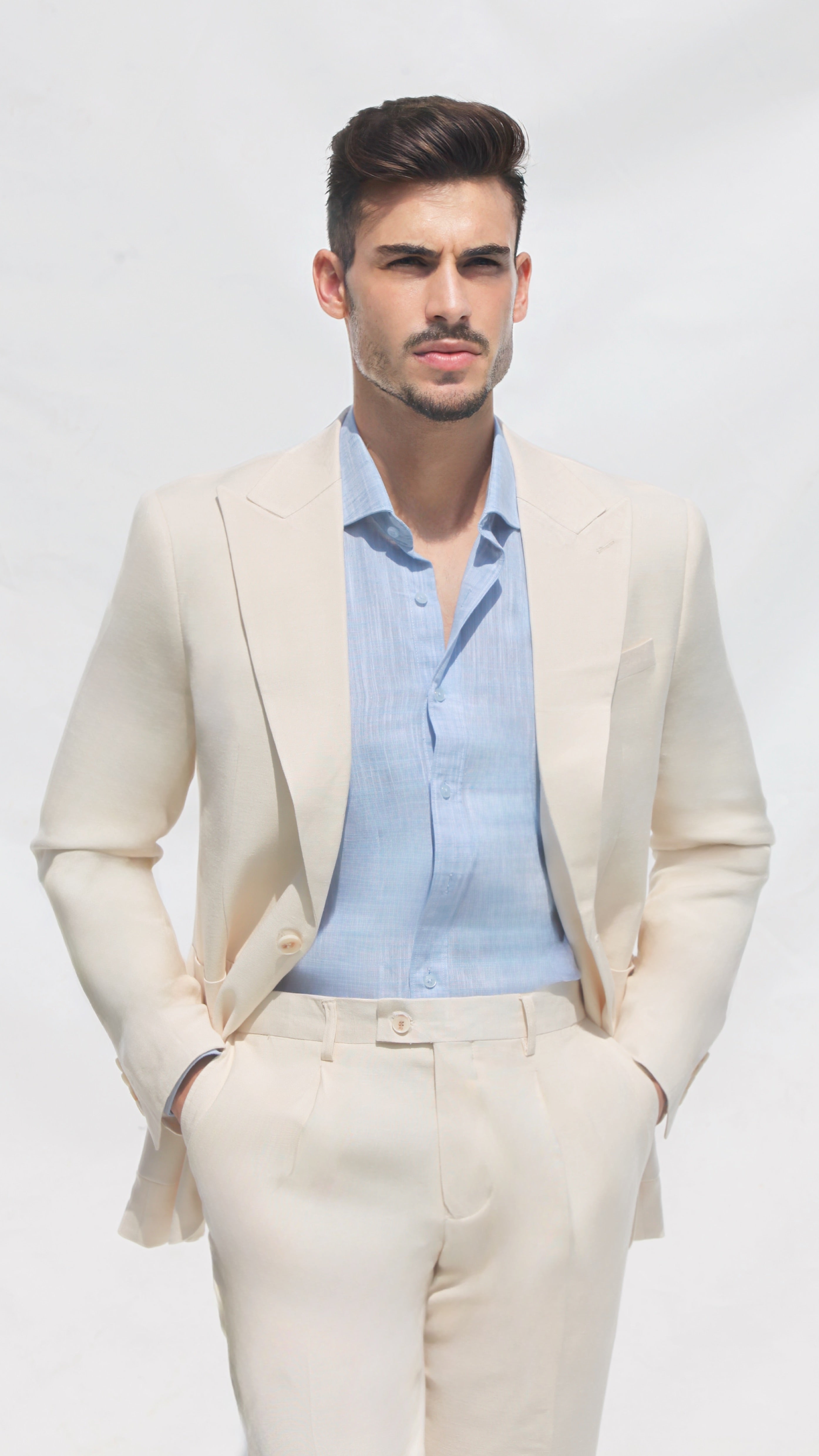 Fato Slim Creme em Linho & Rayon Premium
