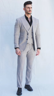Fato 3 Peças Cinzento Claro Padrão Elegância Moderna para o Verão