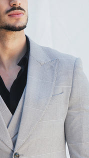 Fato 3 Peças Cinzento Claro Padrão Elegância Moderna para o Verão