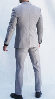 Fato 3 Peças Cinzento Claro Padrão Elegância Moderna para o Verão