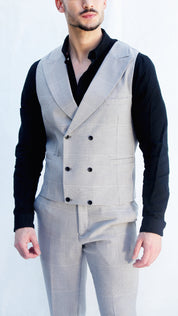 Fato 3 Peças Cinzento Claro Padrão Elegância Moderna para o Verão
