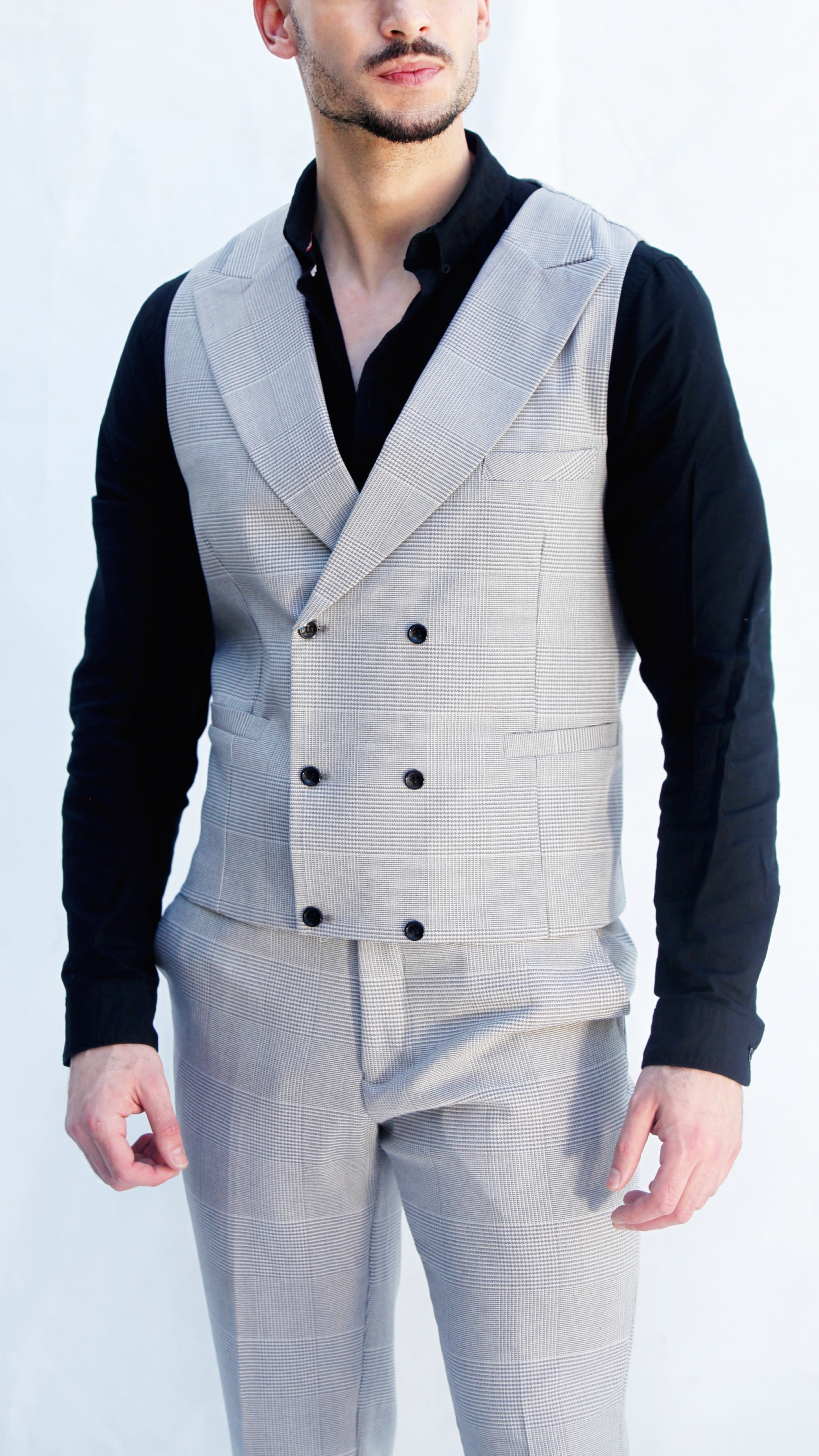 Fato 3 Peças Cinzento Claro Padrão Elegância Moderna para o Verão