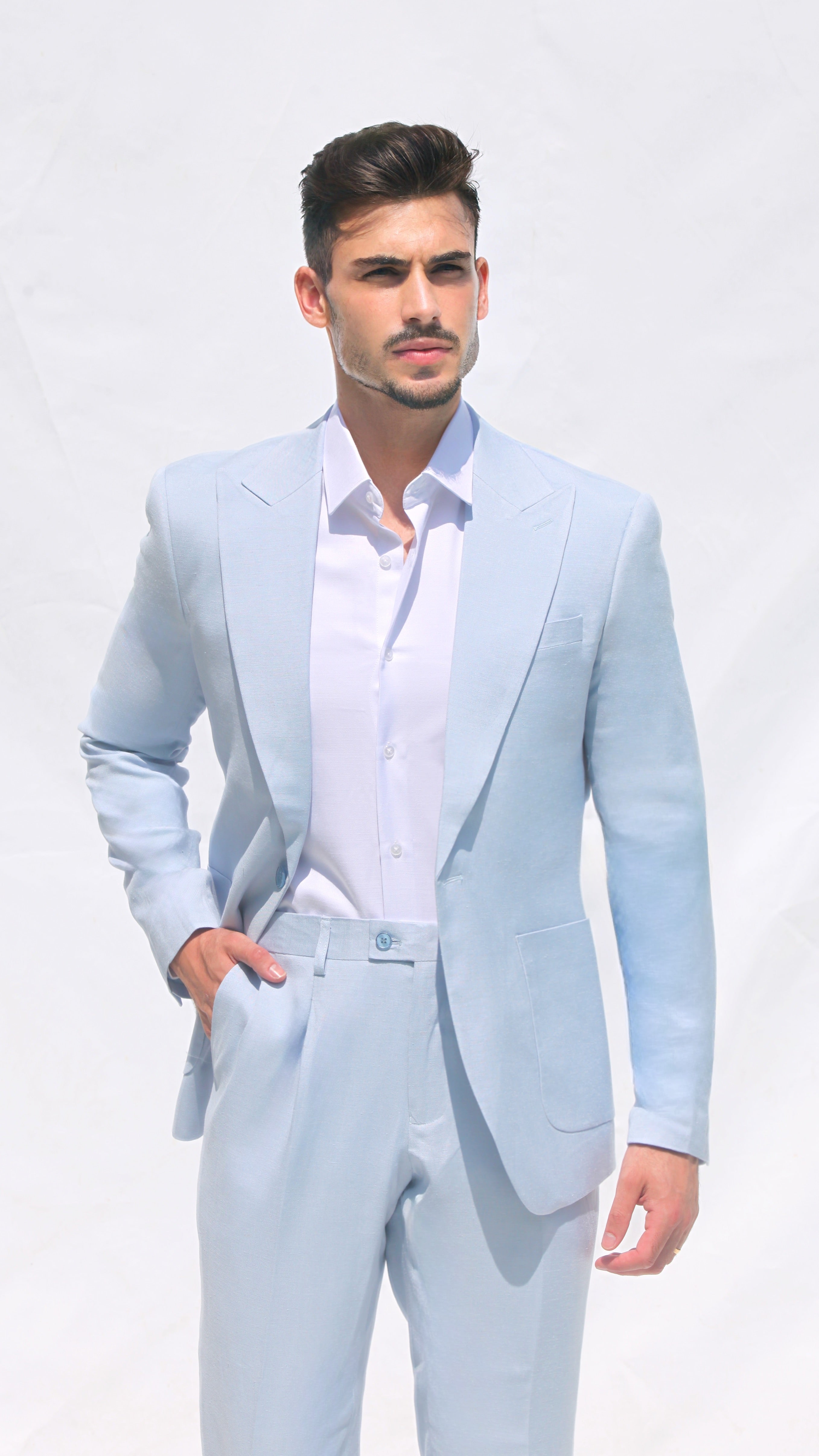Fato Slim Creme em Linho & Rayon Premium