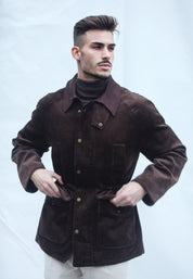 Casaco Masculino de Veludo Cotelê Castanho Escuro