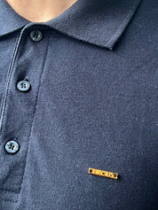 Polo Masculino Manga Comprida 100% Algodão Clássico Azul Marinho