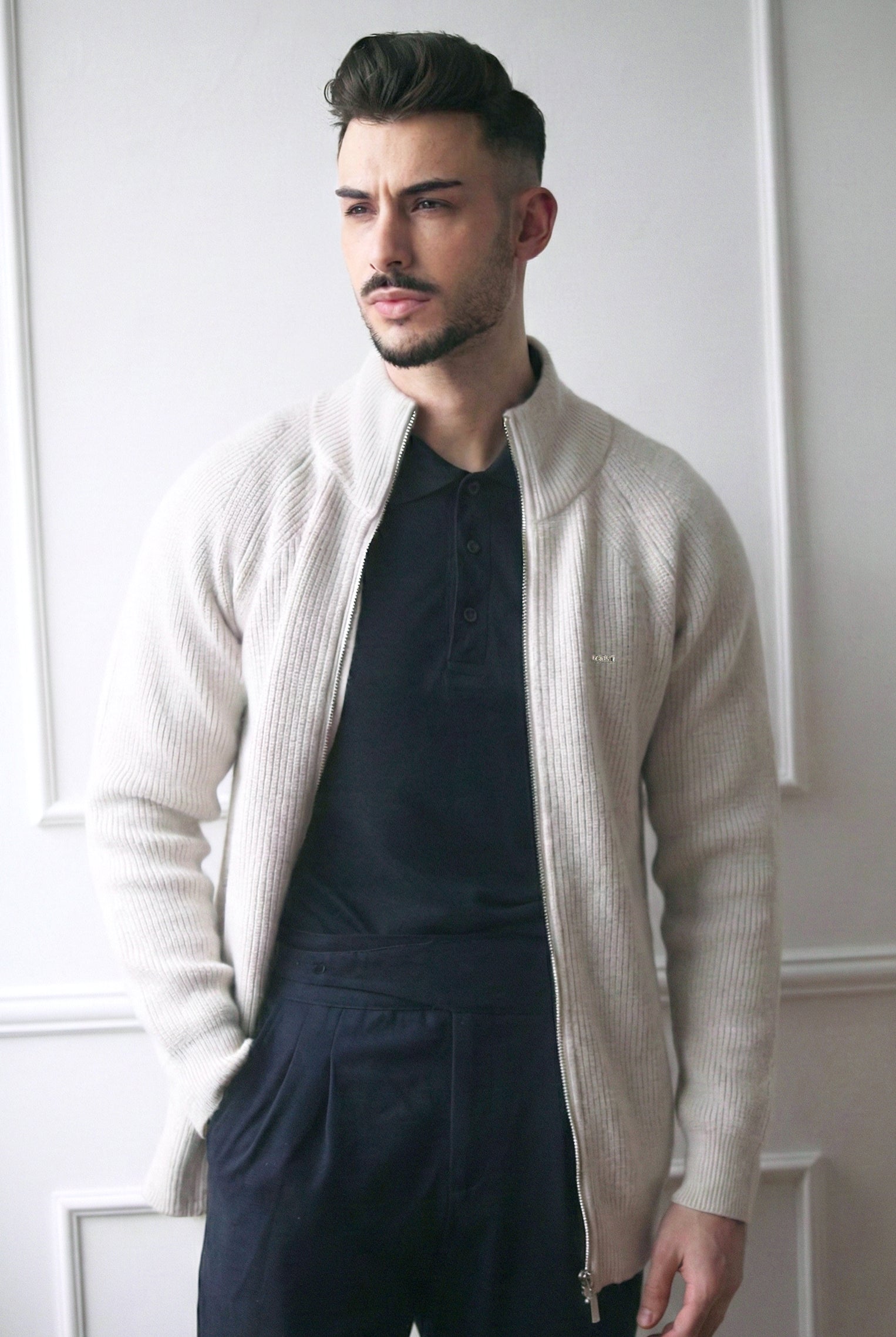 Casaco Malha Dilectus | Algodão e Lã Premium | Fecho Zipper