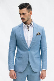 Fato Slim Fit em Linho e Algodão - Azul Claro