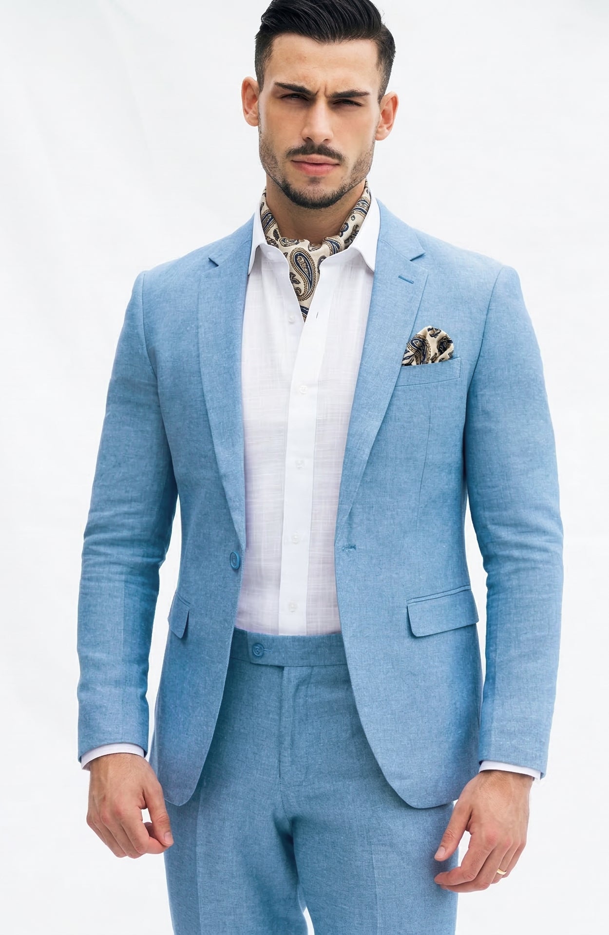 Fato Slim Fit em Linho e Algodão - Azul Claro