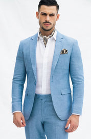 Fato Slim Fit em Linho e Algodão - Azul Claro