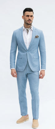 Fato Slim Fit em Linho e Algodão - Azul Claro