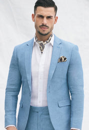 Fato Slim Fit em Linho e Algodão - Azul Claro