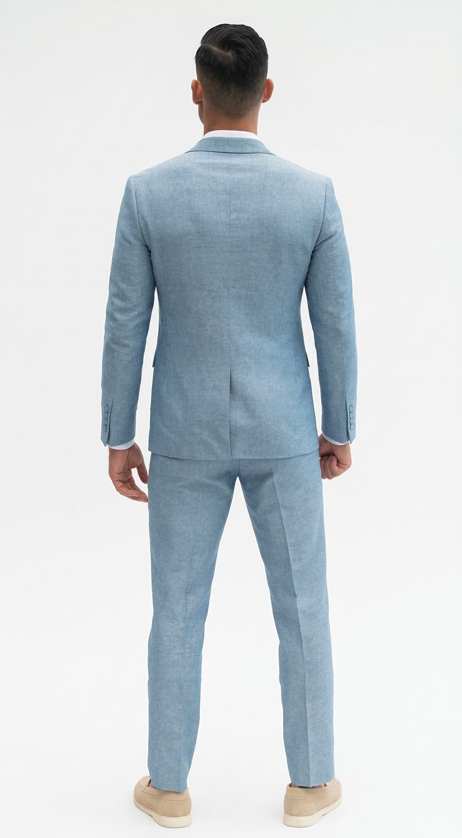 Fato Slim Fit em Linho e Algodão - Azul Claro