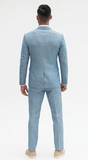 Fato Slim Fit em Linho e Algodão - Azul Claro