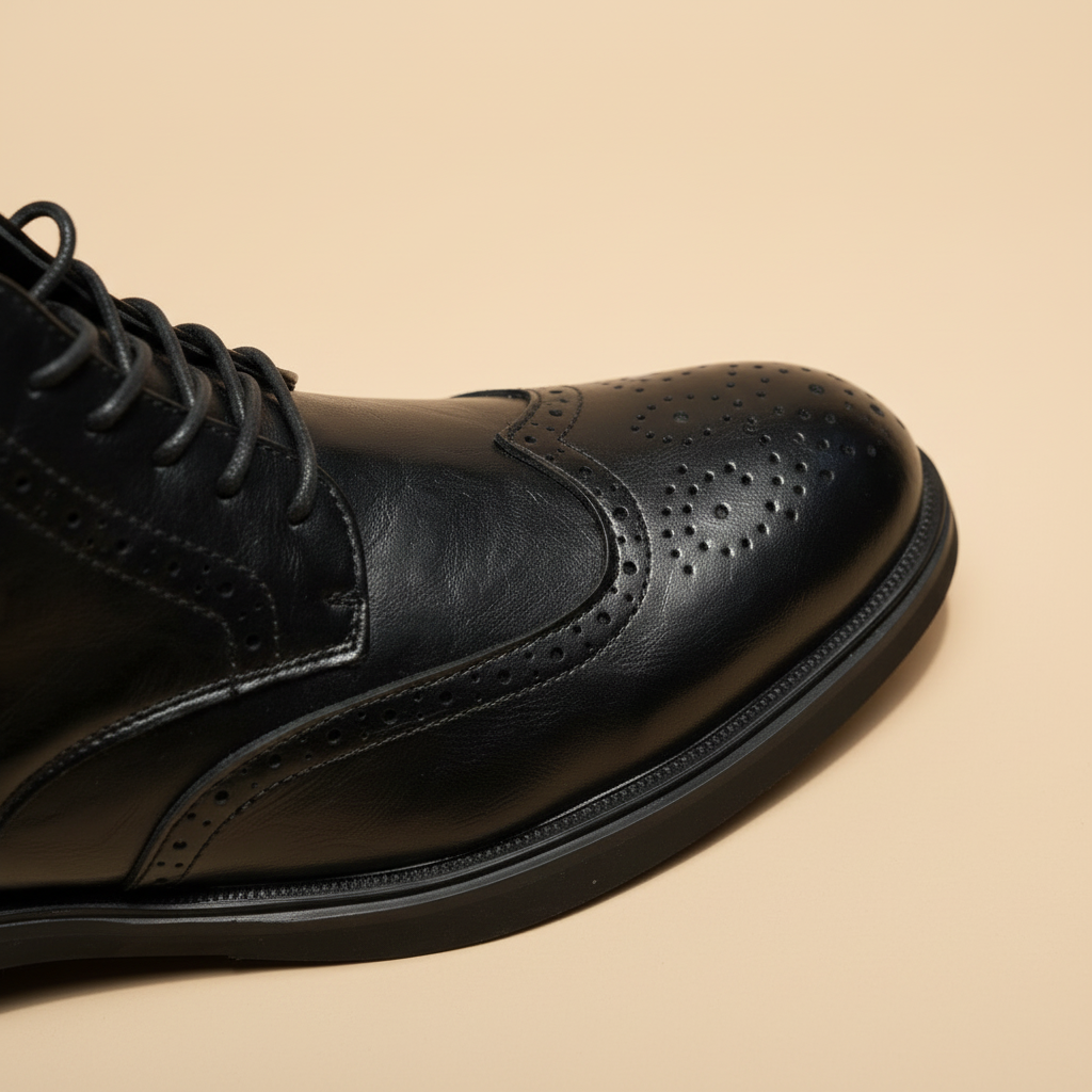 Botas Brogue - detalhe wingtip e perfurações