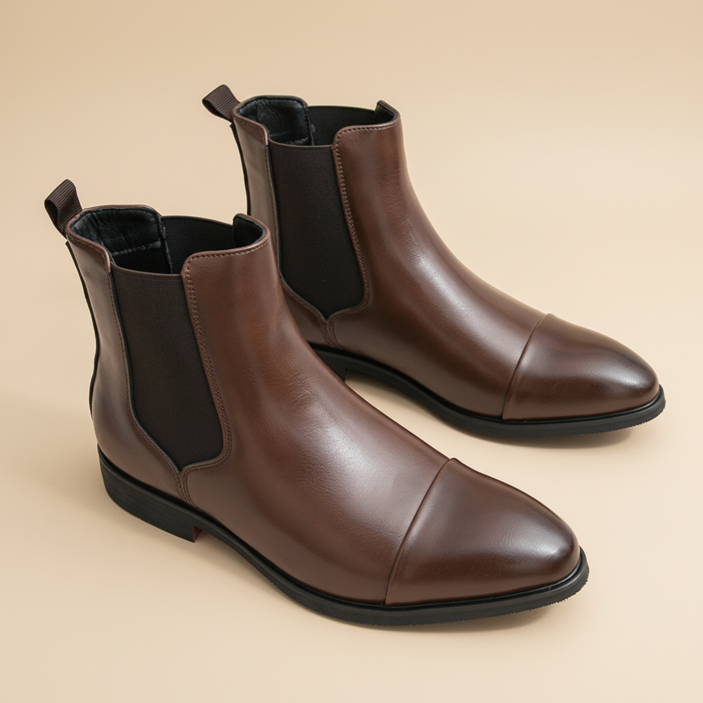 Botas Chelsea castanhas com fundo bege