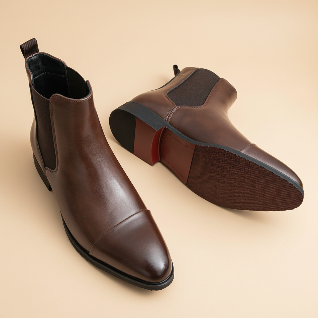 Botas Chelsea castanhas com fundo bege