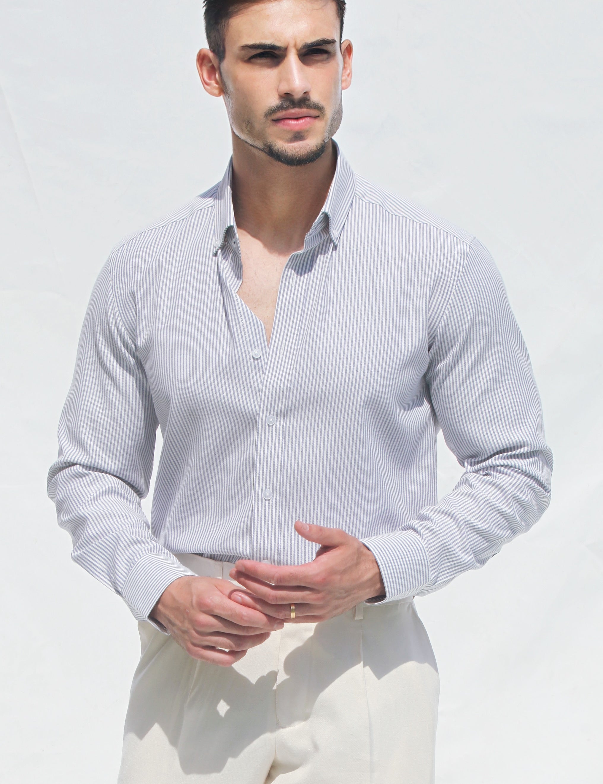 Camisa Clássica às Riscas Azuis | Dilectus