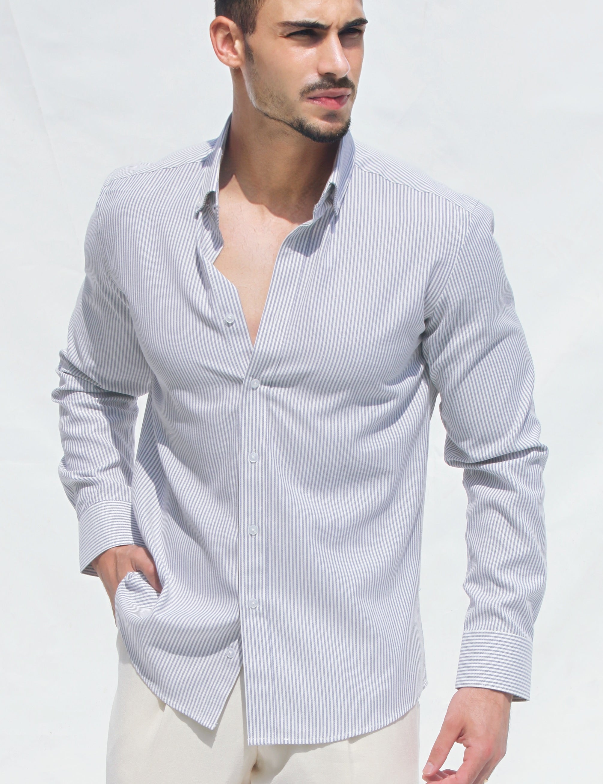 Camisa Clássica às Riscas Azuis | Dilectus