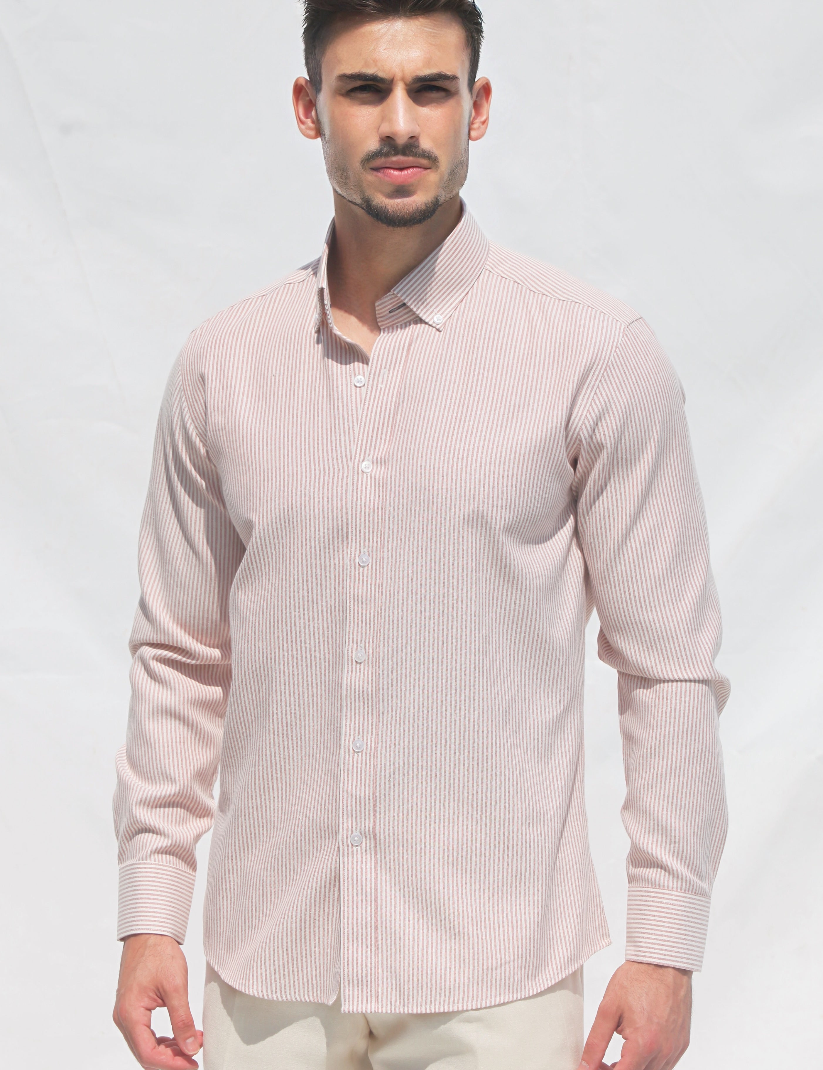 Camisa Clássica às Riscas Encarnado em Vermelho | Dilectus