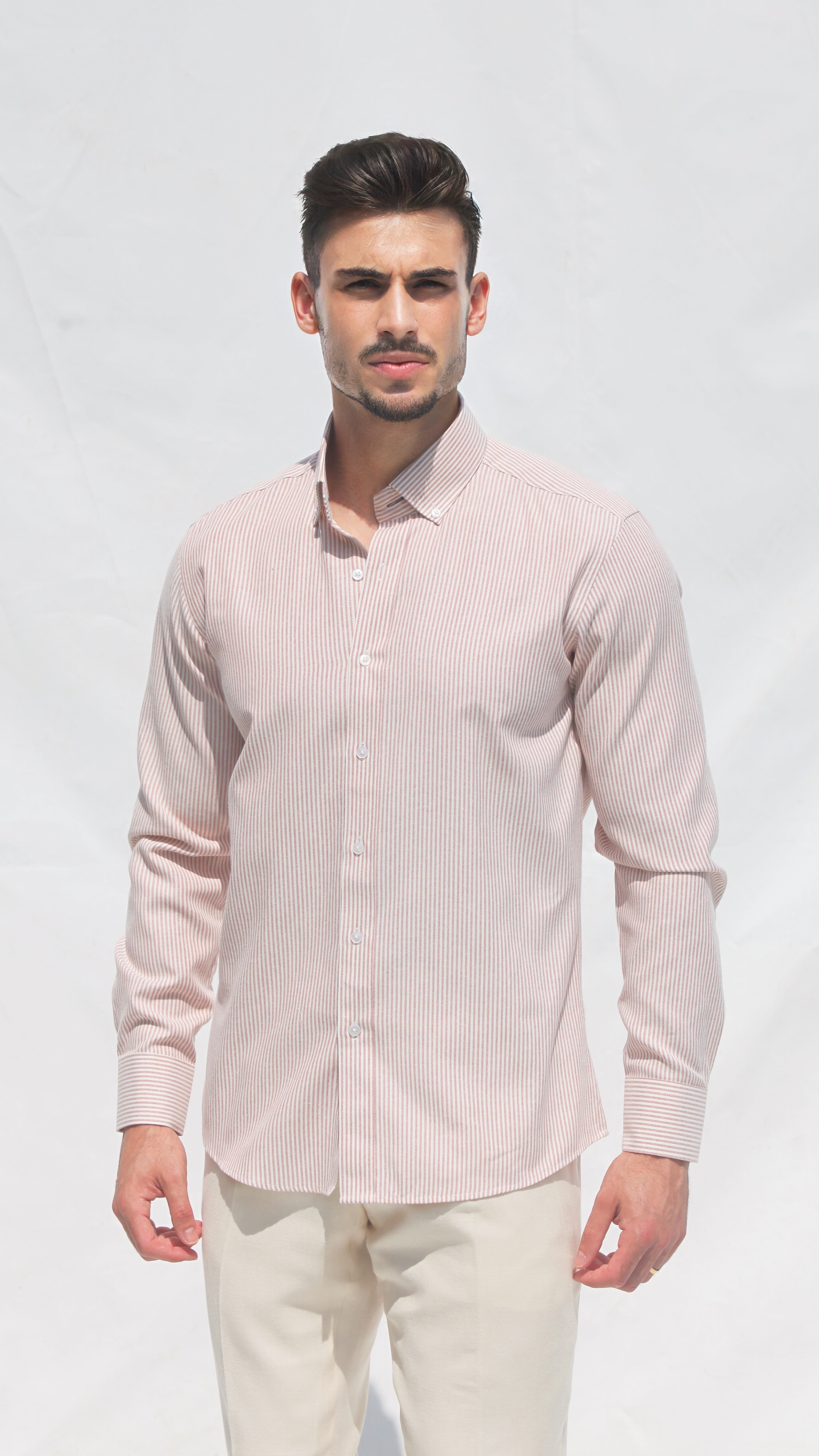 Camisa Clássica às Riscas Encarnado em Vermelho | Dilectus