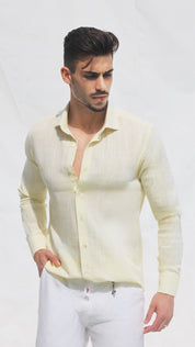 Camisa de Linho Slim Fit em Amarelo | Dilectus