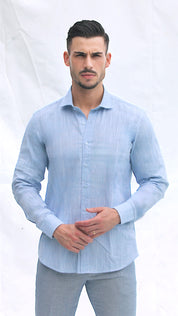 Camisa de Linho Slim Fit em Azul Claro | Dilectus