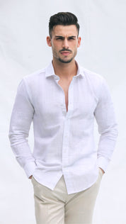 Camisa de Linho Slim Fit em Branco | Dilectus