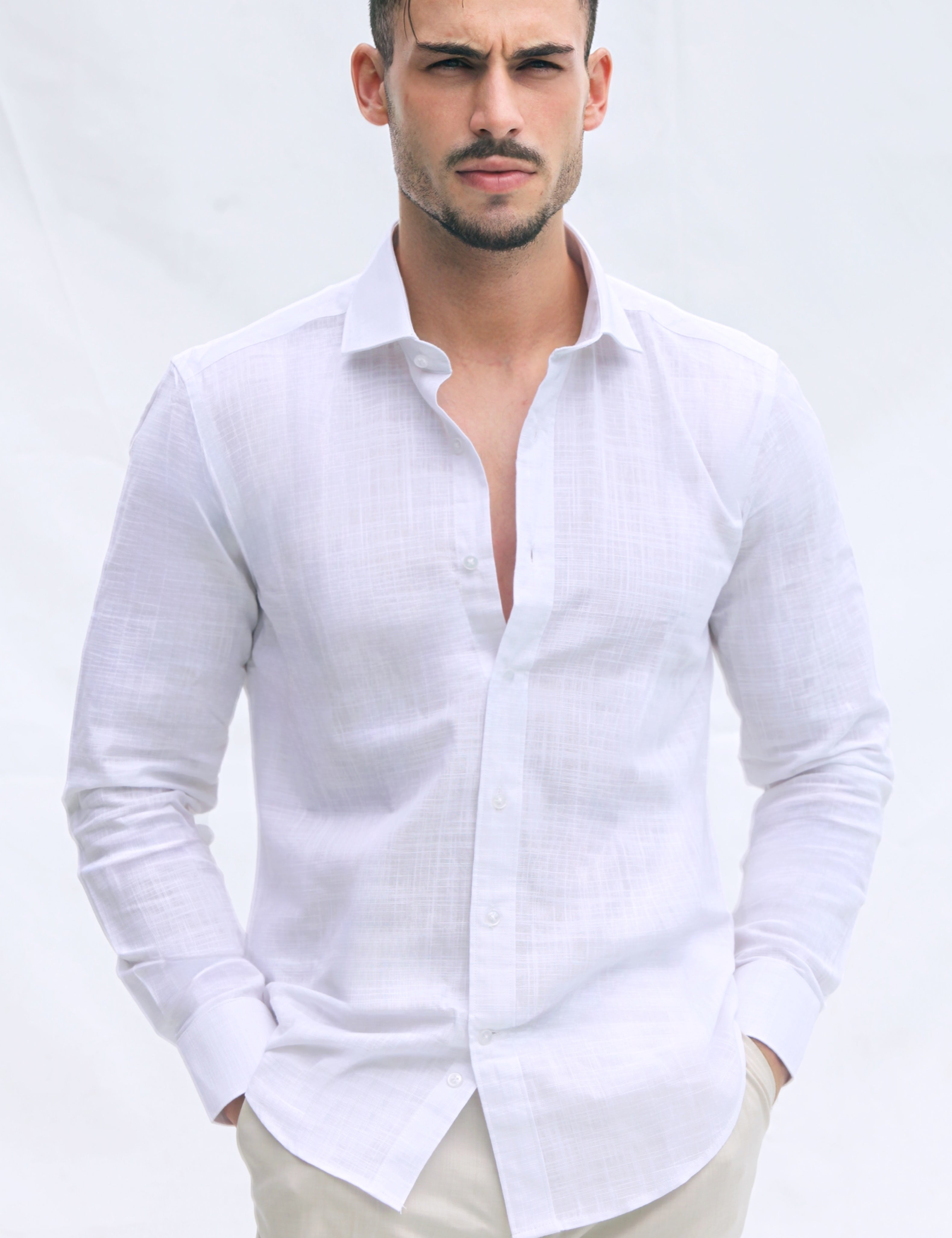 Camisa de Linho Slim Fit em Branco | Dilectus