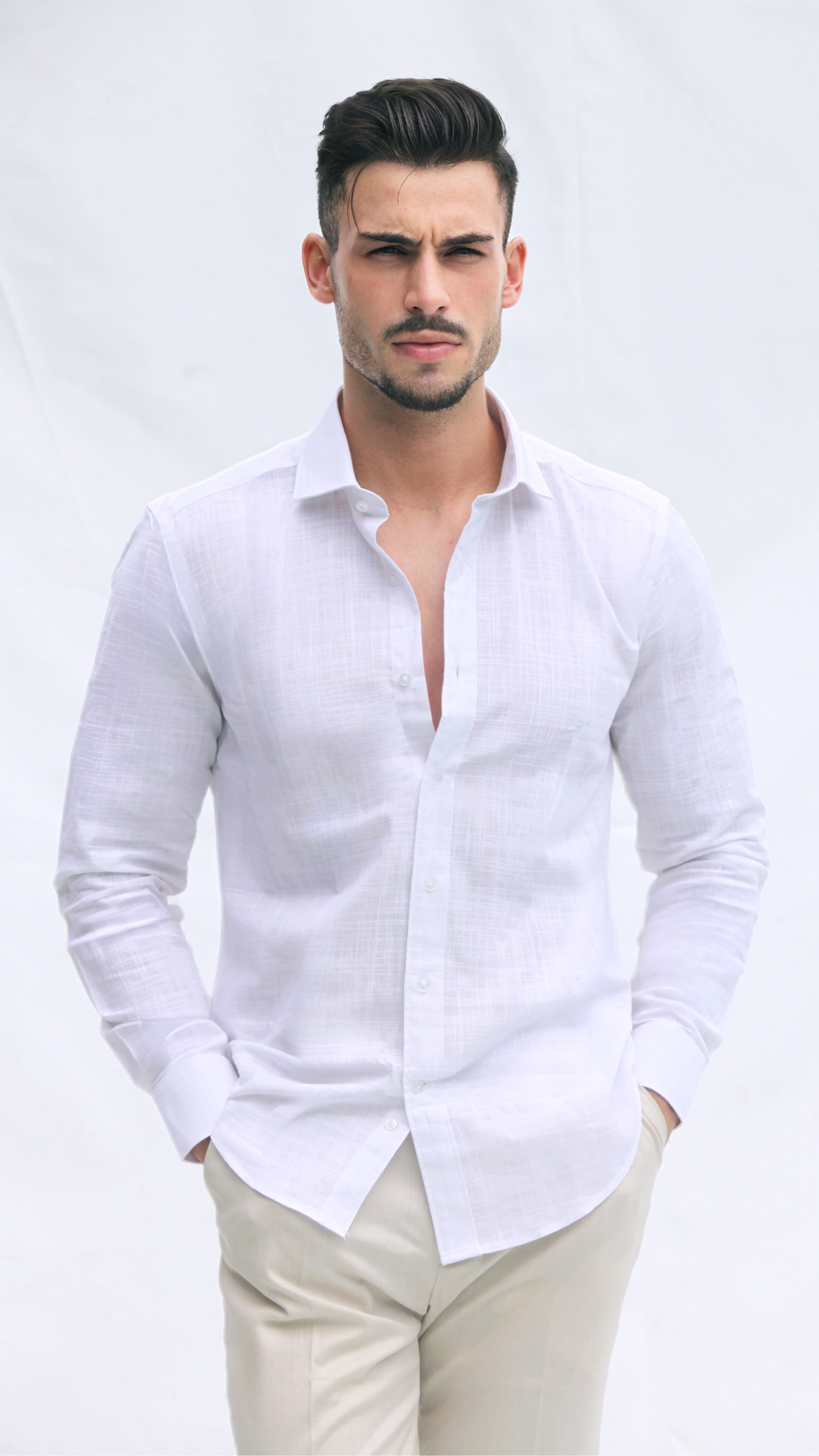 Camisa de Linho Slim Fit em Branco | Dilectus