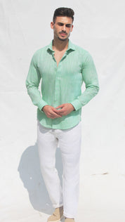 Camisa de Linho Slim Fit em Verde Claro | Dilectus