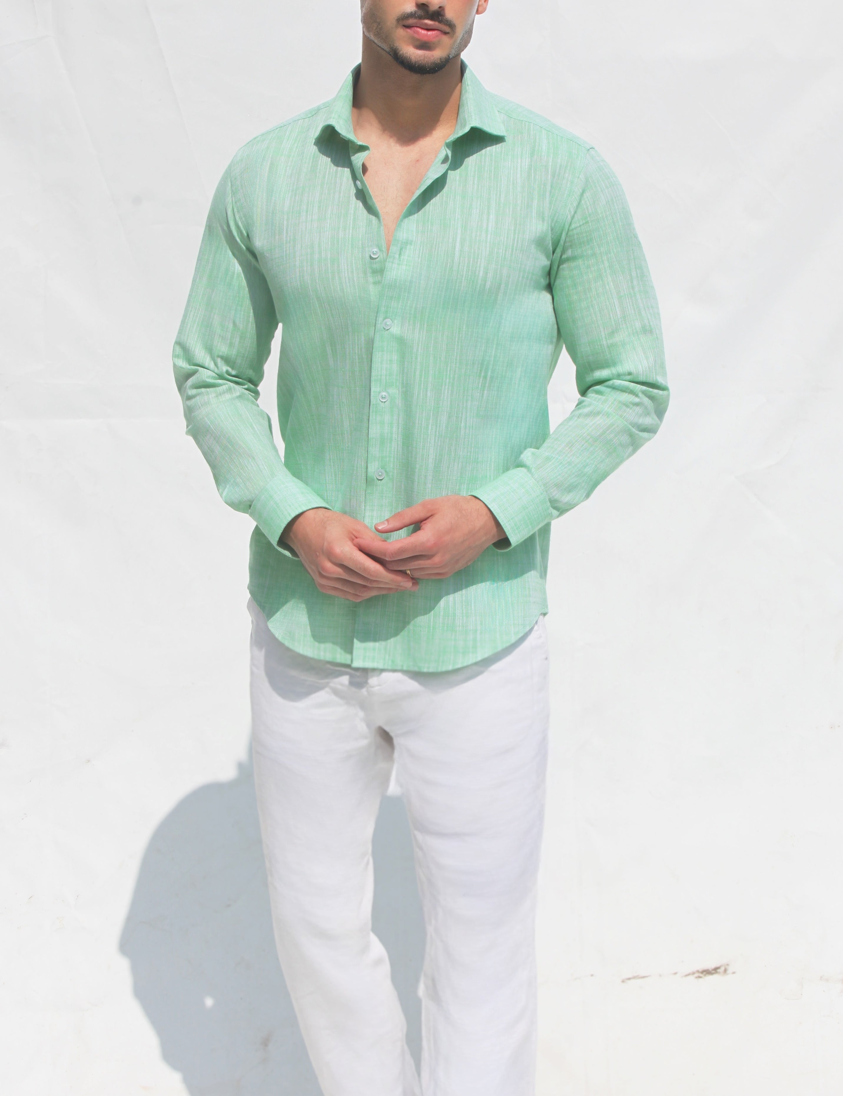 Camisa de Linho Slim Fit em Verde Claro | Dilectus