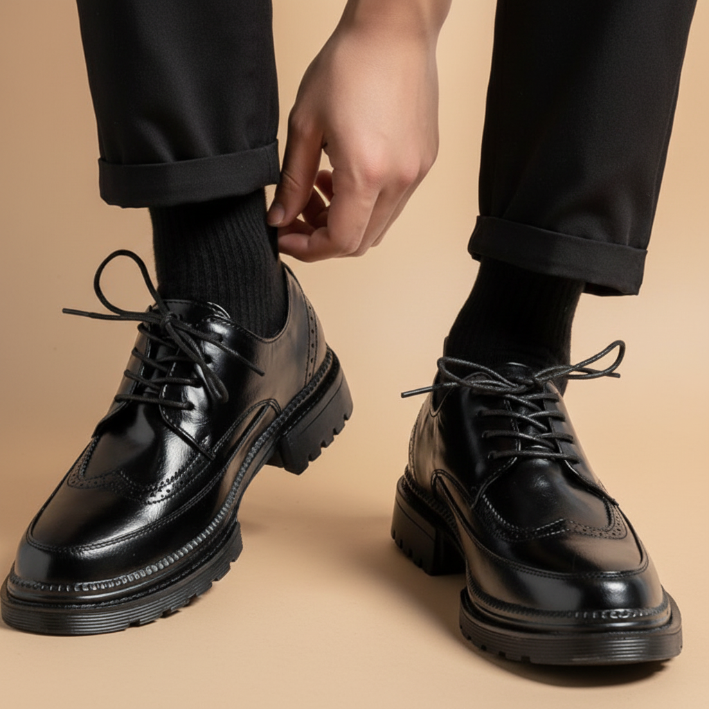 Derby pretos - vista frontal do par