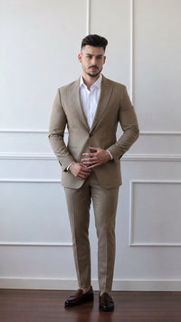 Traje de hombre de 2 piezas verde caqui elegante - Caqui / 48