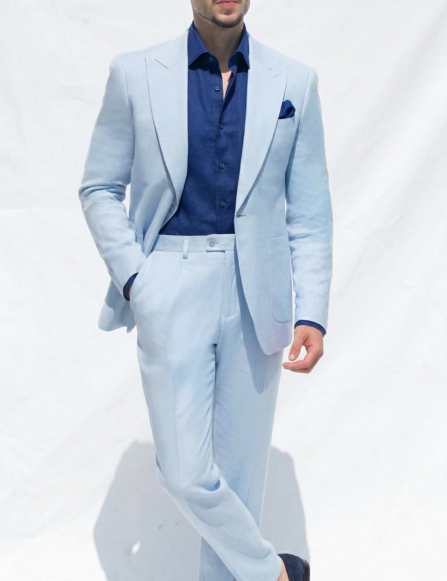 Fato Slim Azul Turquesa em Linho & Rayon Premium | Dilectus