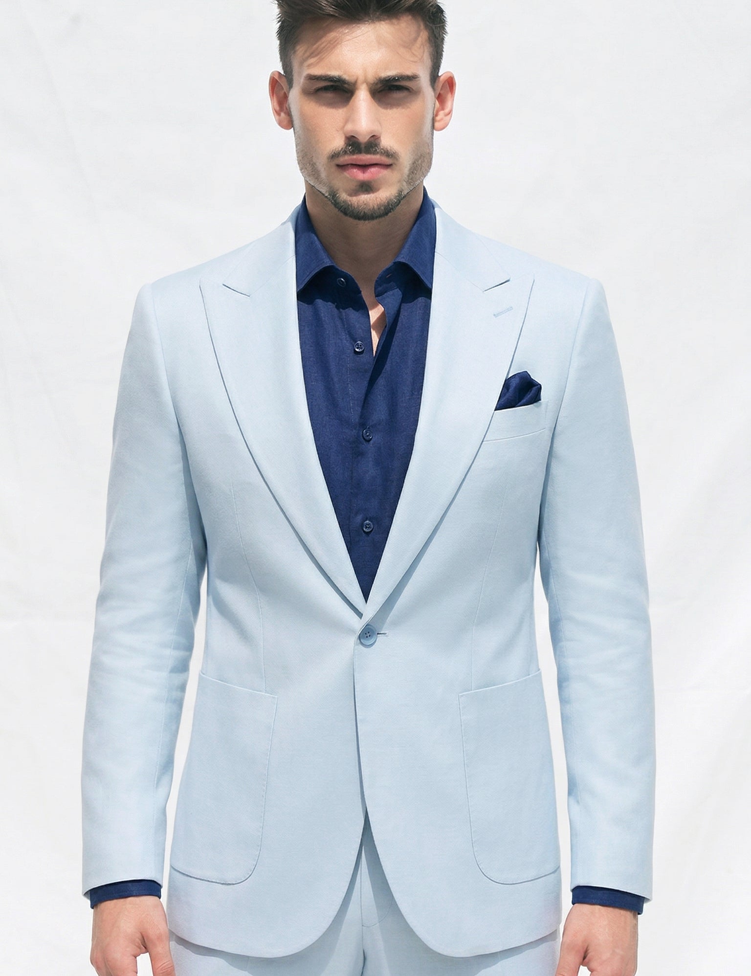 Fato Slim Creme em Linho & Rayon Premium em Azul Claro | Dilectus