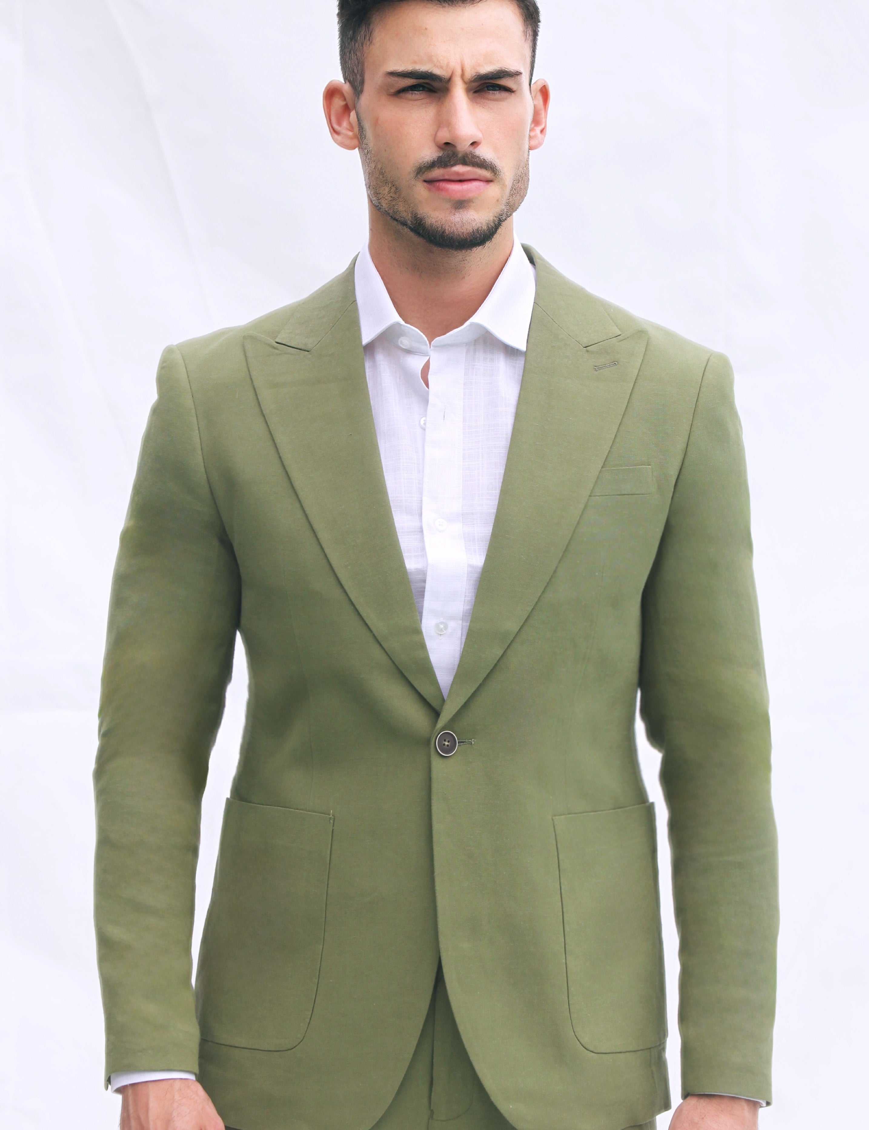 Fato Slim Fit em Linho e Algodão em Verde Escuro | Dilectus