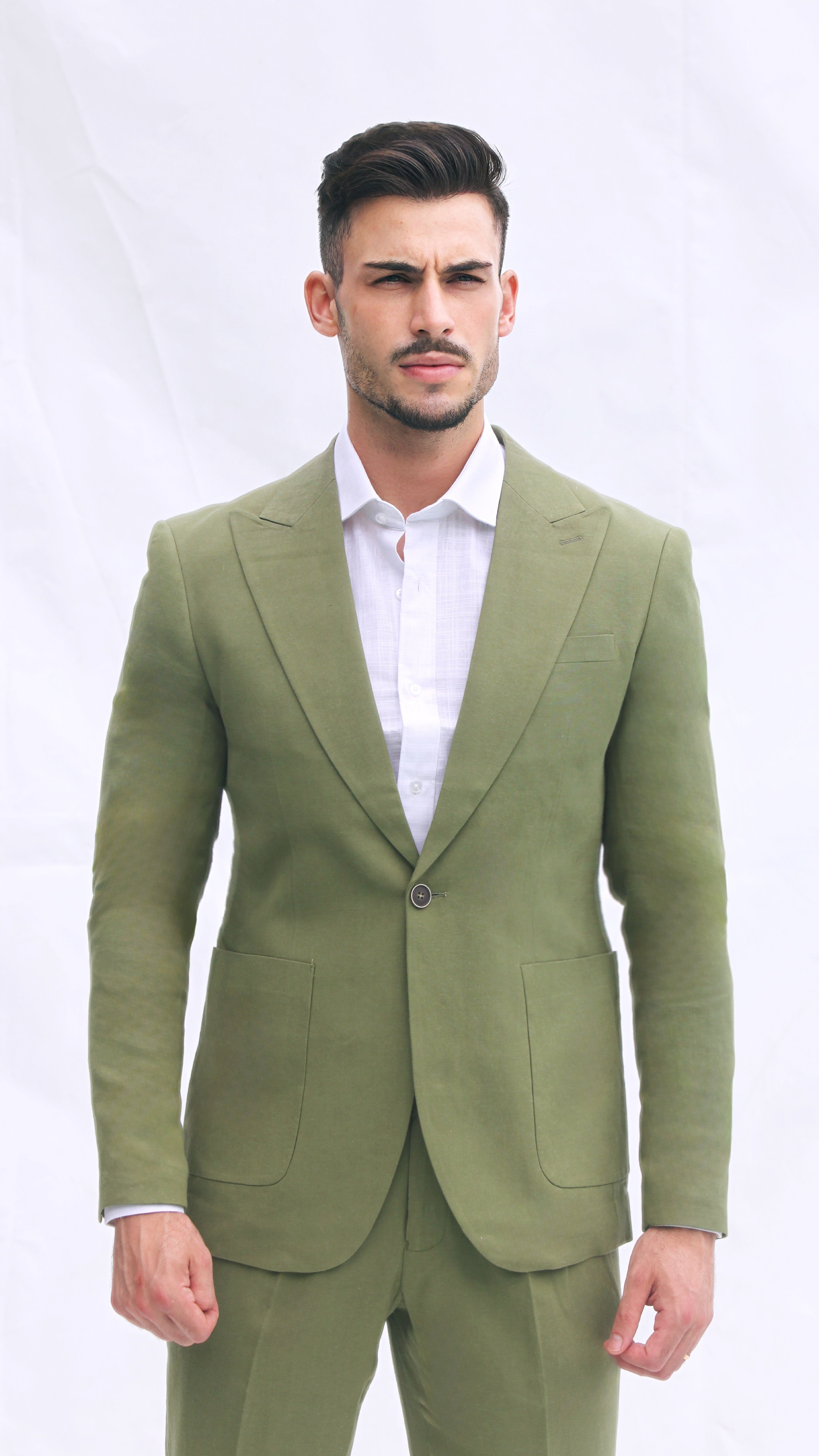 Fato Slim Fit em Linho e Algodão em Verde Escuro | Dilectus
