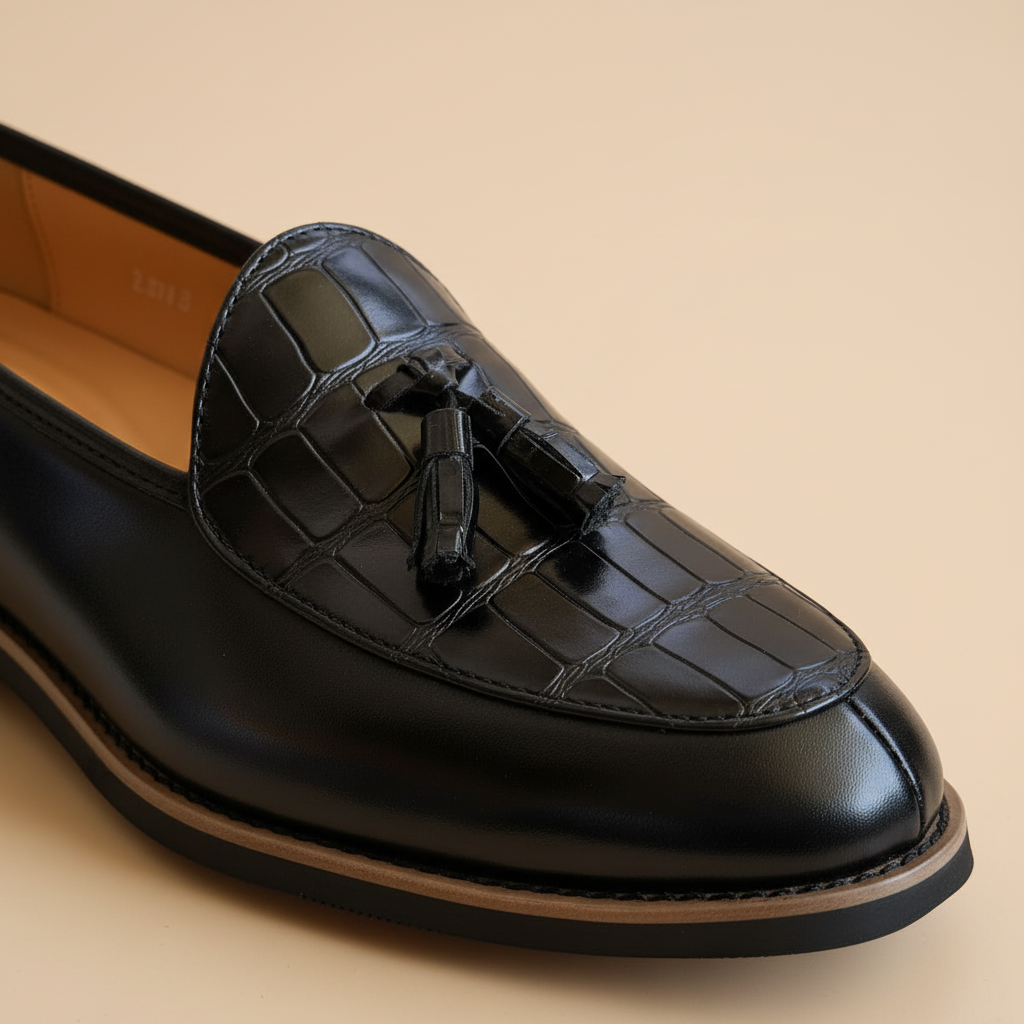 Loafer Preto Croco — Textura