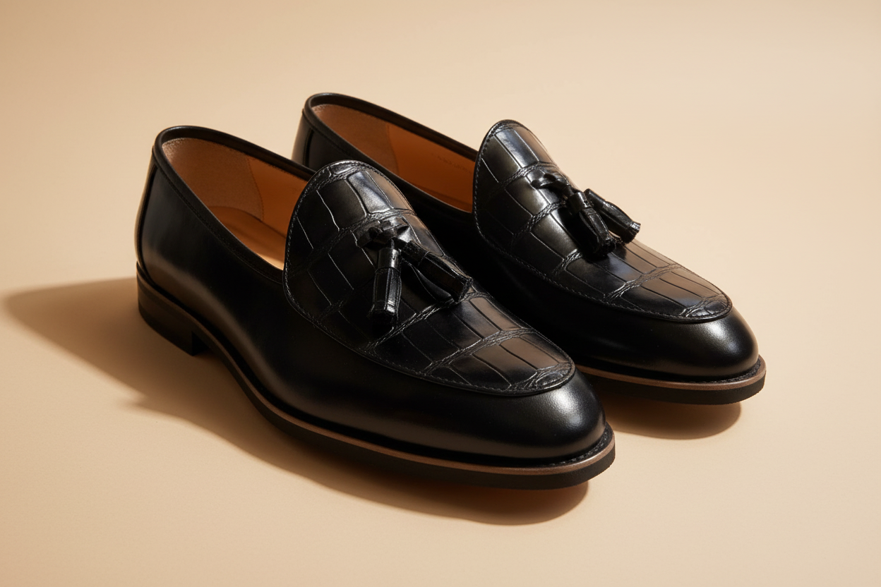Loafer Preto Croco — Três Quartos