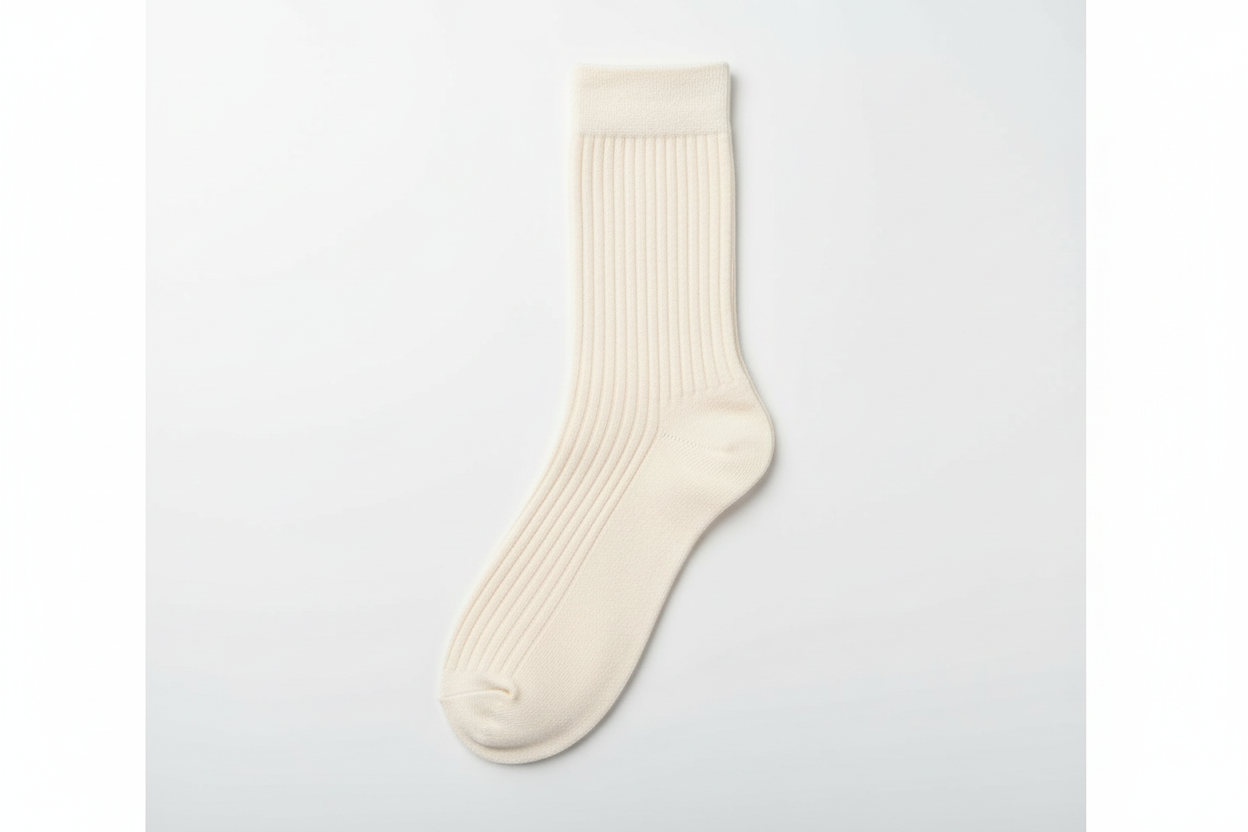 Cremeweiße Rippsocken – komplett flach liegend