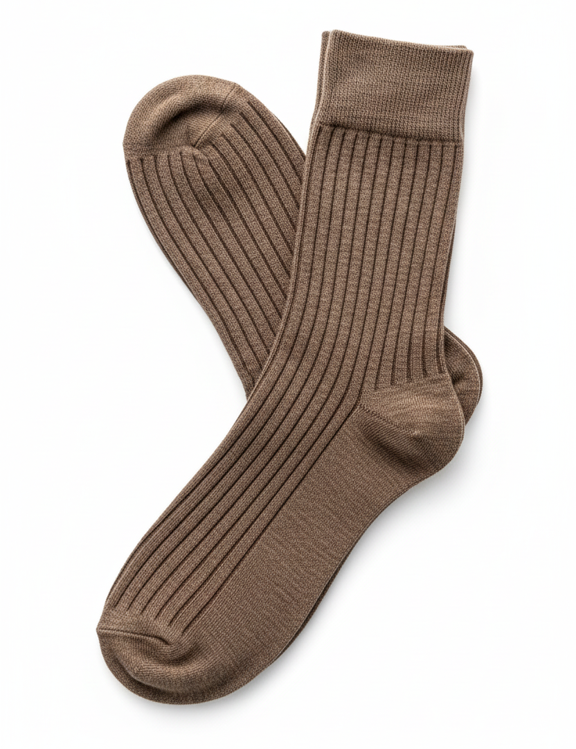 Meias castanhas caneladas - dobradas com detalhe elástico