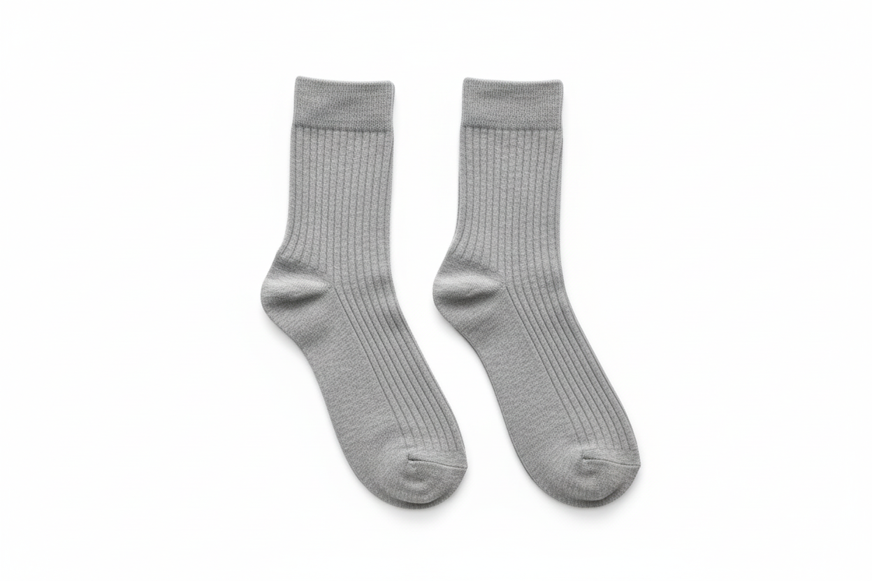 Meias cinzentas caneladas - vista completa flat lay