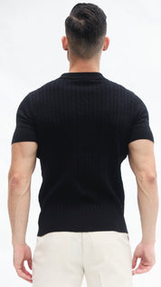 Polo Masculina Tricot Preta com Textura Canelada – Clássico Moderno